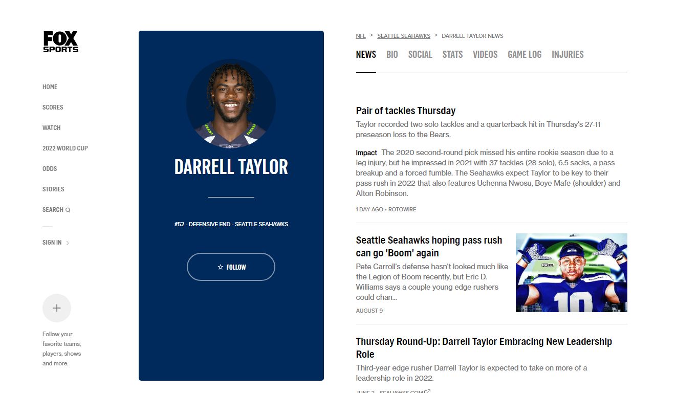 Darrell Taylor - NFL News, Rumors, & Updates | FOX Sports
