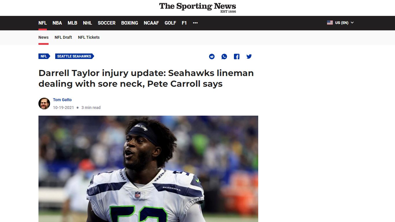 Darrell Taylor injury update: Seahawks lineman dealing with sore neck ...